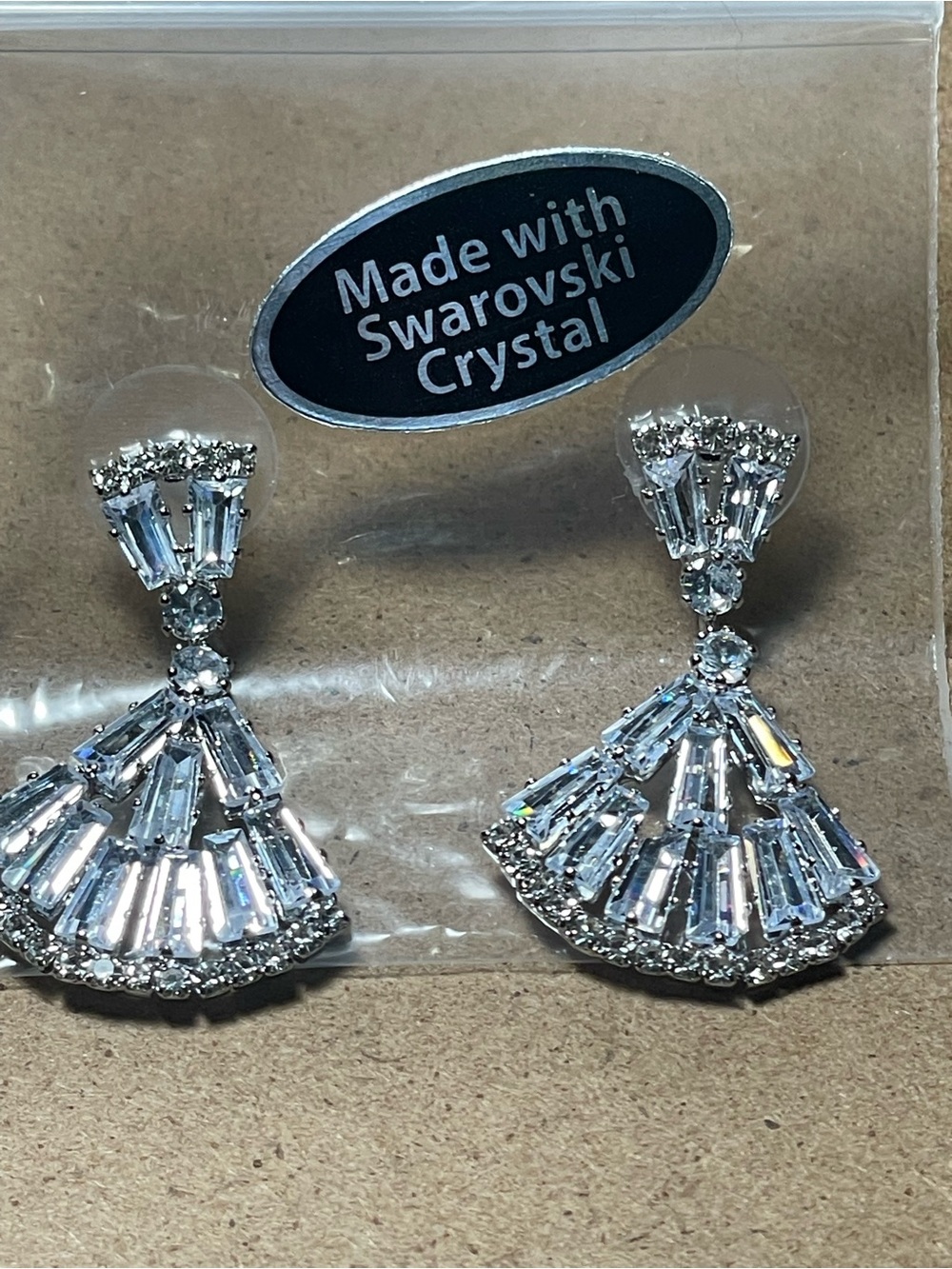 Swarovski Clear Crystal Fan Drop Earrings in Silver Tone